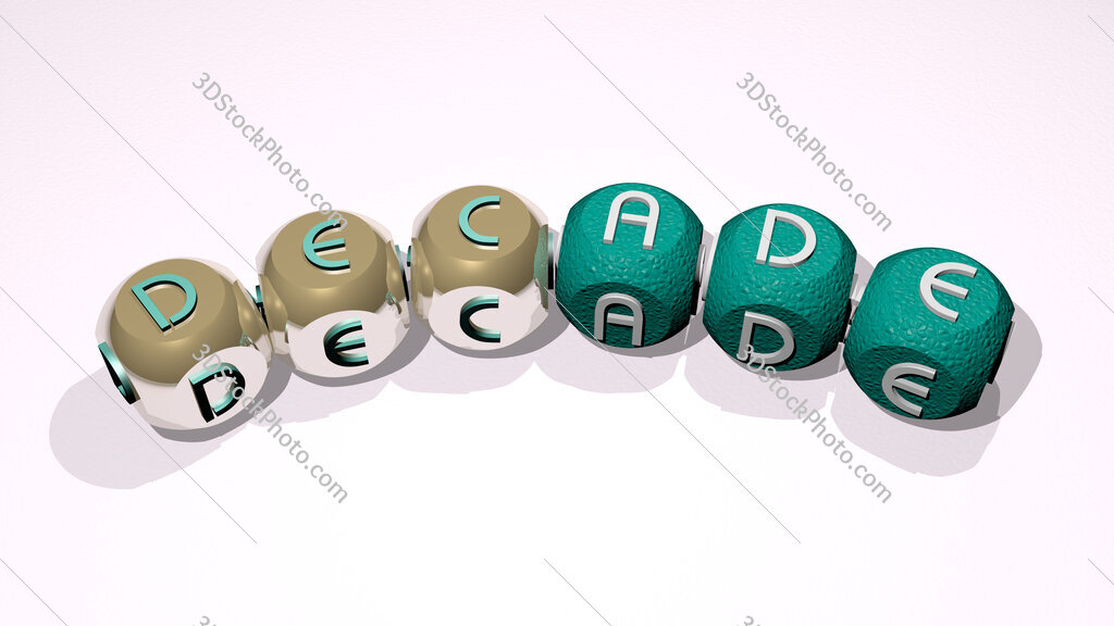 decade text of dice letters with curvature