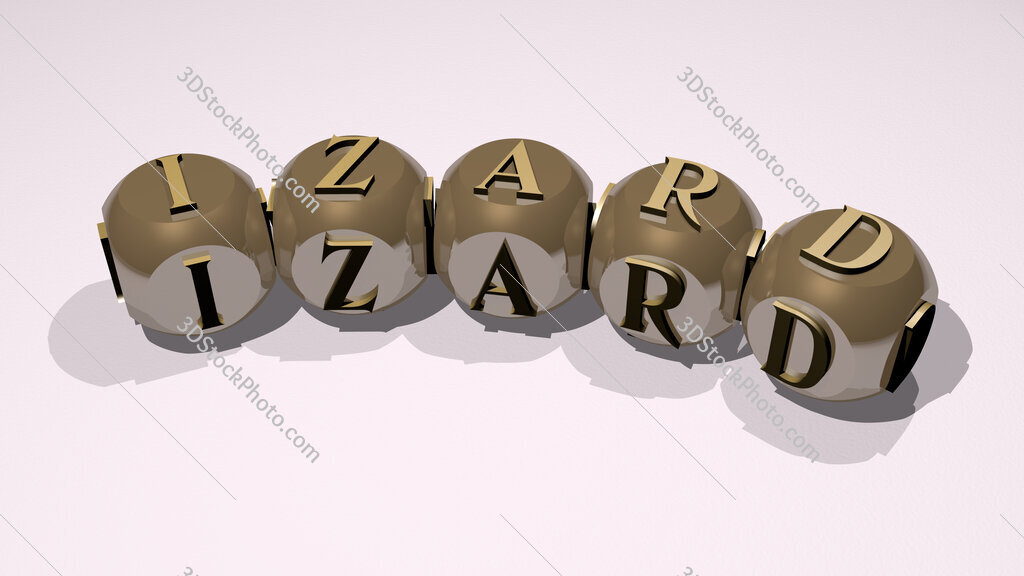 Izard text of dice letters with curvature