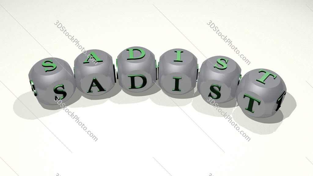 Sadist text of dice letters with curvature