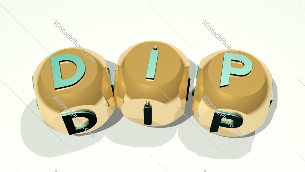 dip text of dice letters with curvature