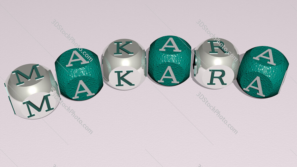 Makara curved text of cubic dice letters