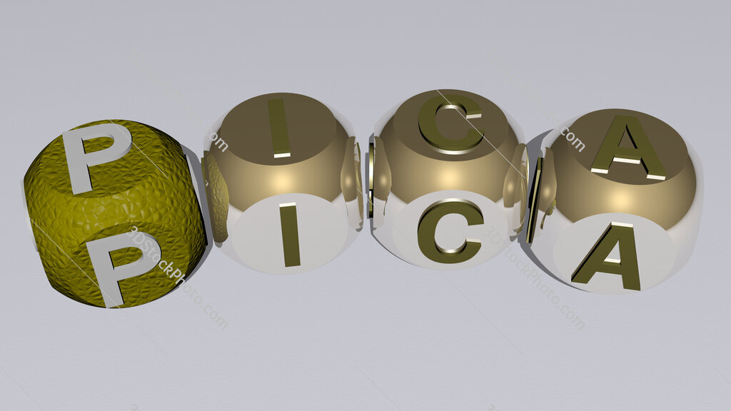 Pica curved text of cubic dice letters