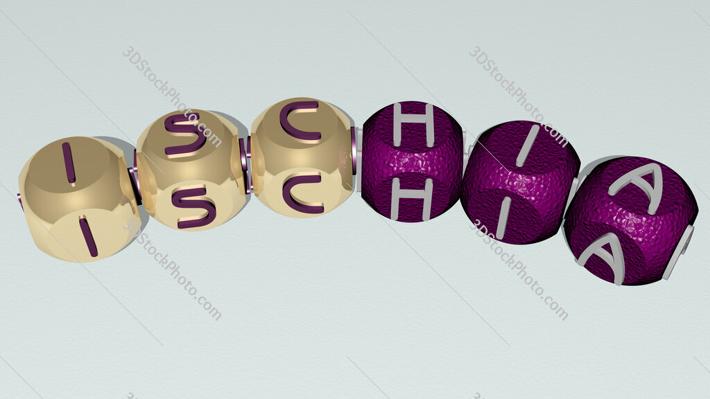 Ischia curved text of cubic dice letters