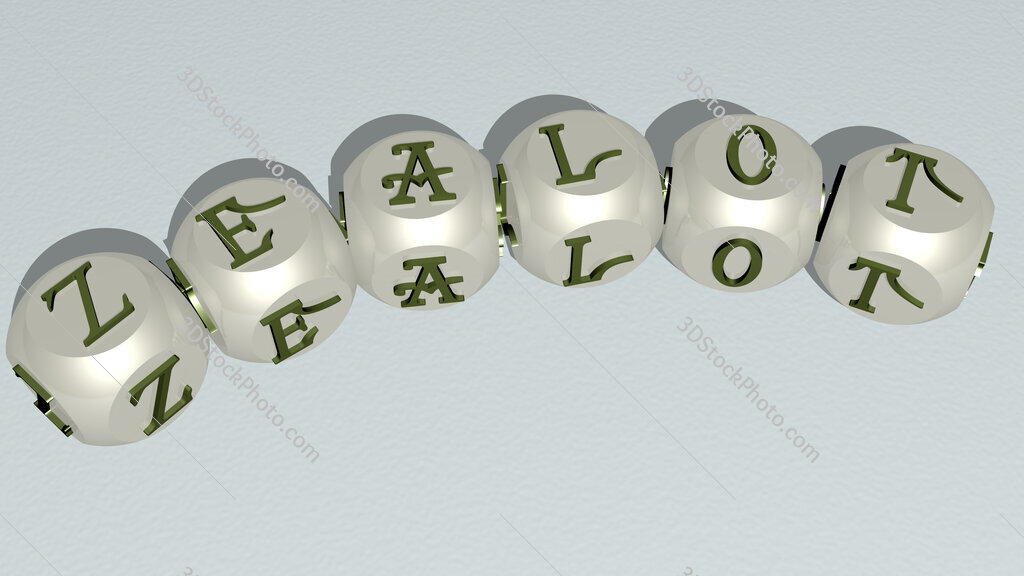 Zealot curved text of cubic dice letters