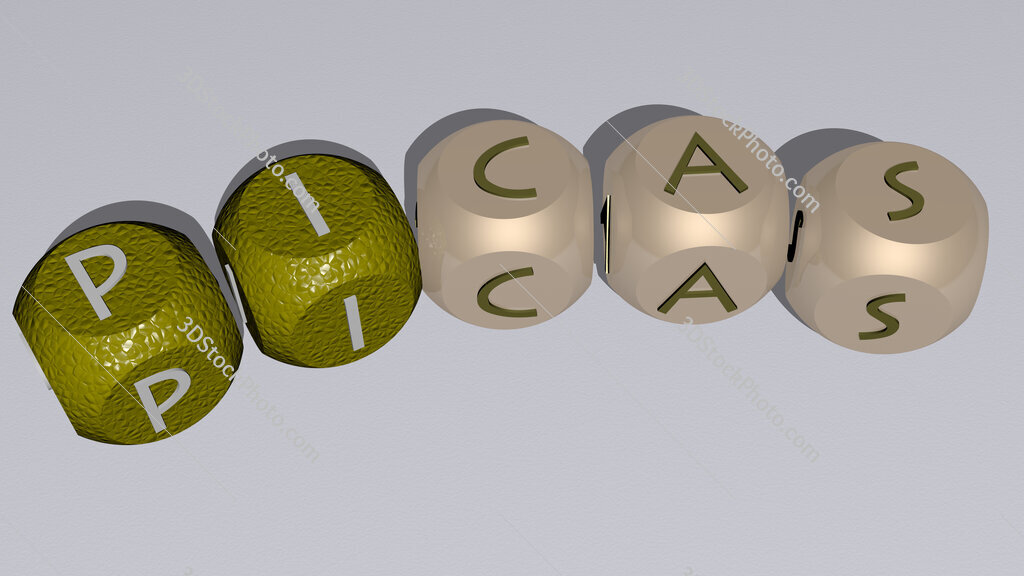 Picas curved text of cubic dice letters