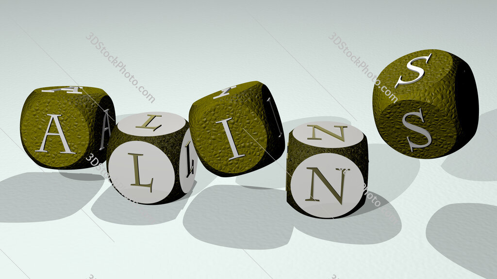 Alins text by dancing dice letters
