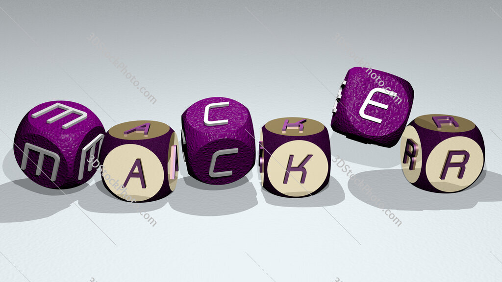 Macker text by dancing dice letters