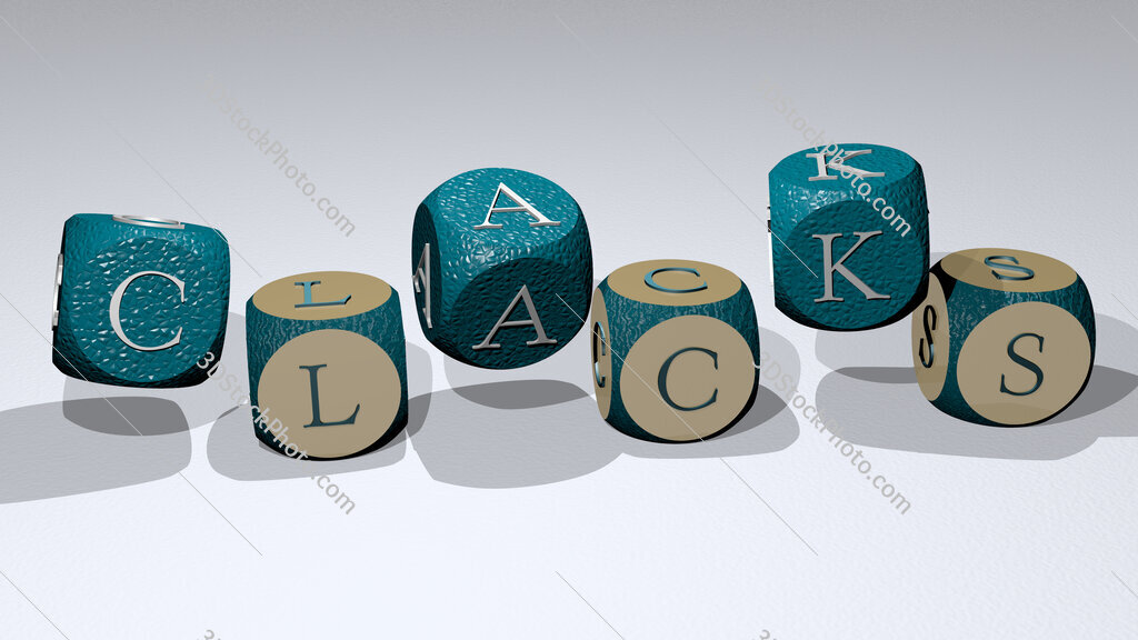 Clacks text by dancing dice letters
