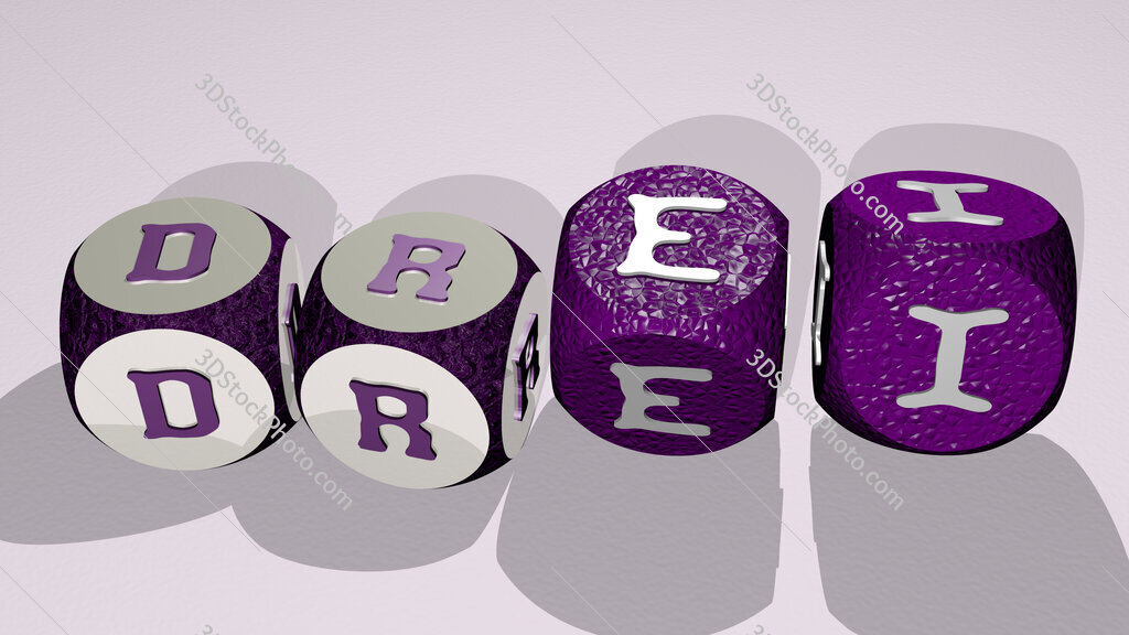 Drei text by dancing dice letters
