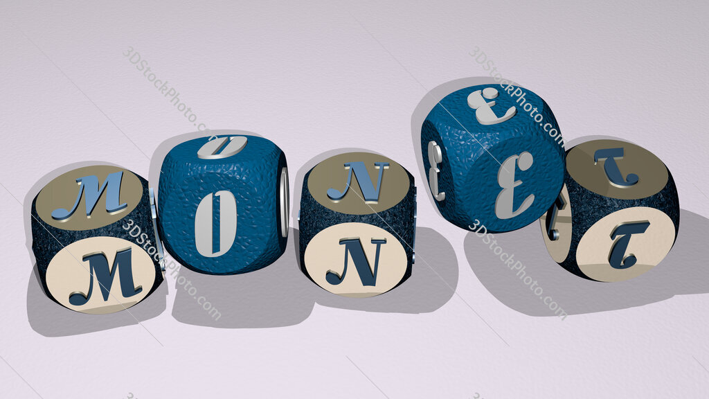 Monet text by dancing dice letters