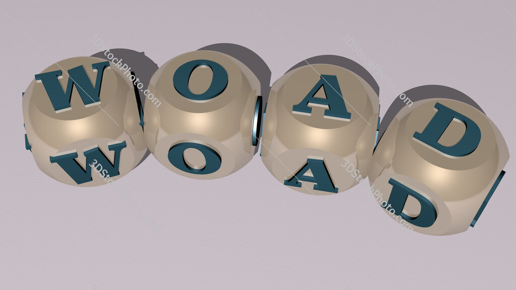 WOAD curved text of cubic dice letters