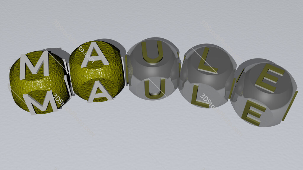 Maule curved text of cubic dice letters