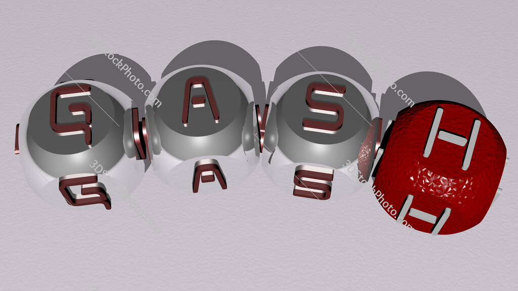 Gash curved text of cubic dice letters