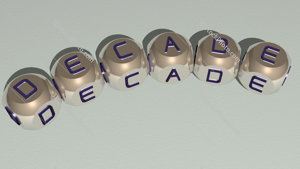 decade curved text of cubic dice letters