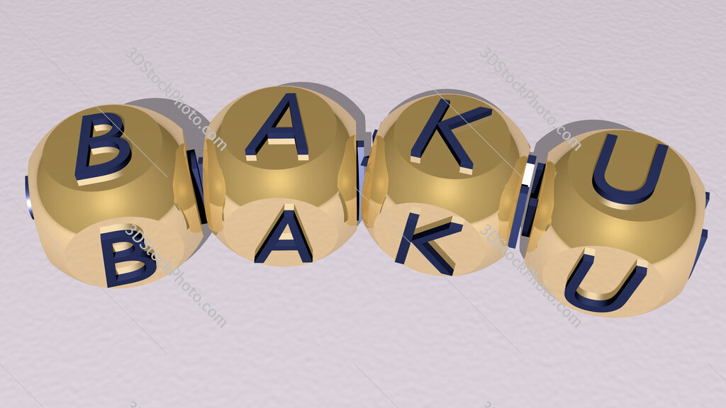 Baku curved text of cubic dice letters