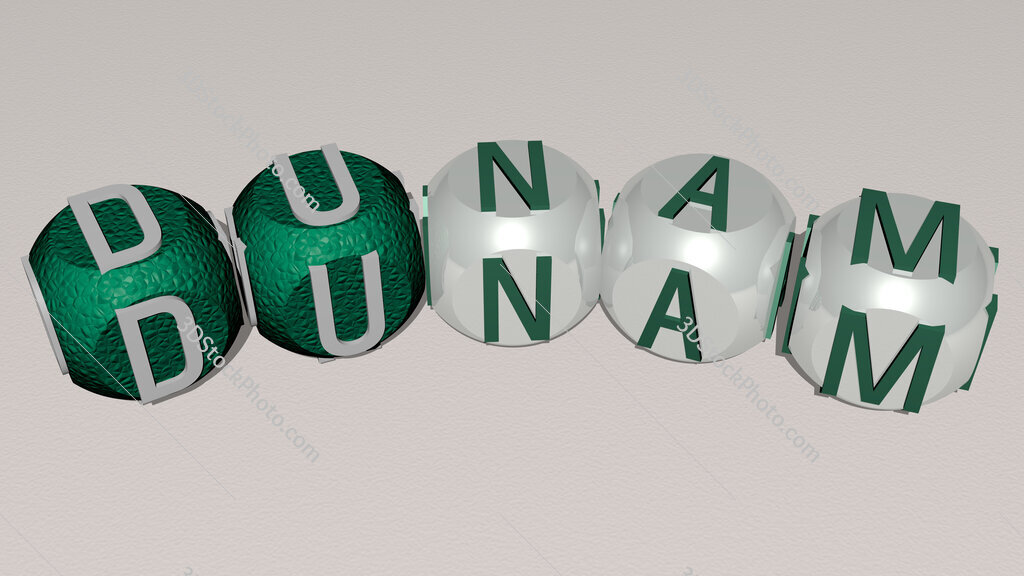 dunam curved text of cubic dice letters