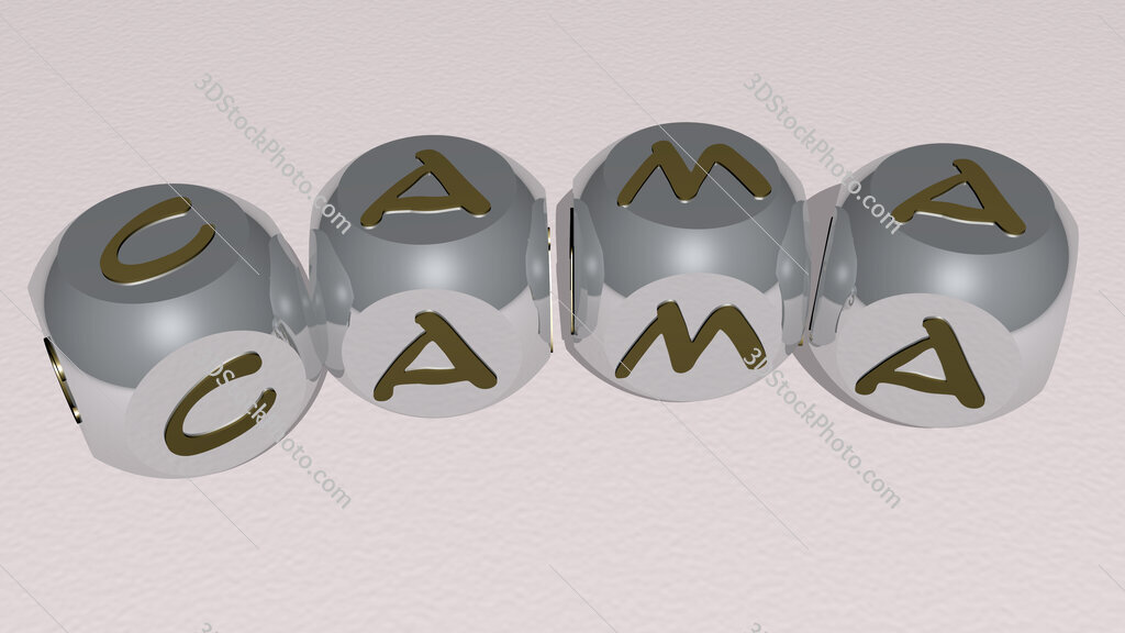 Cama curved text of cubic dice letters