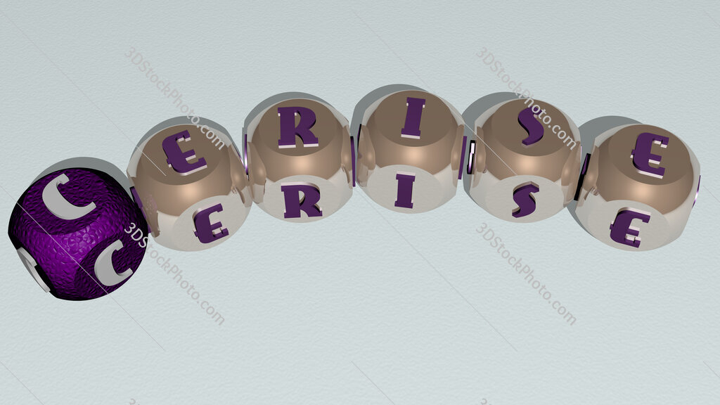 cerise curved text of cubic dice letters