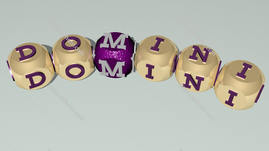 Domini curved text of cubic dice letters