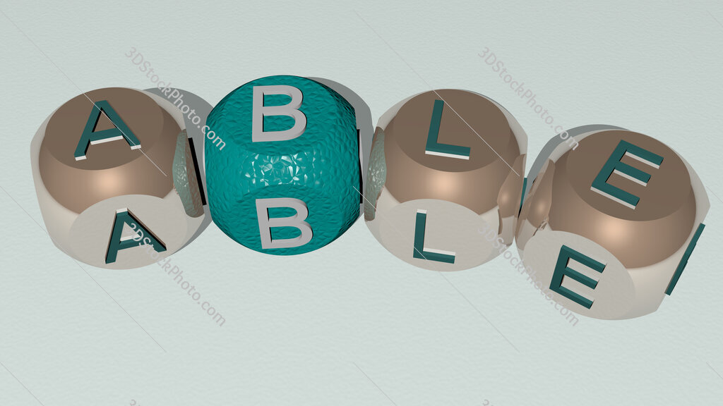 Able curved text of cubic dice letters