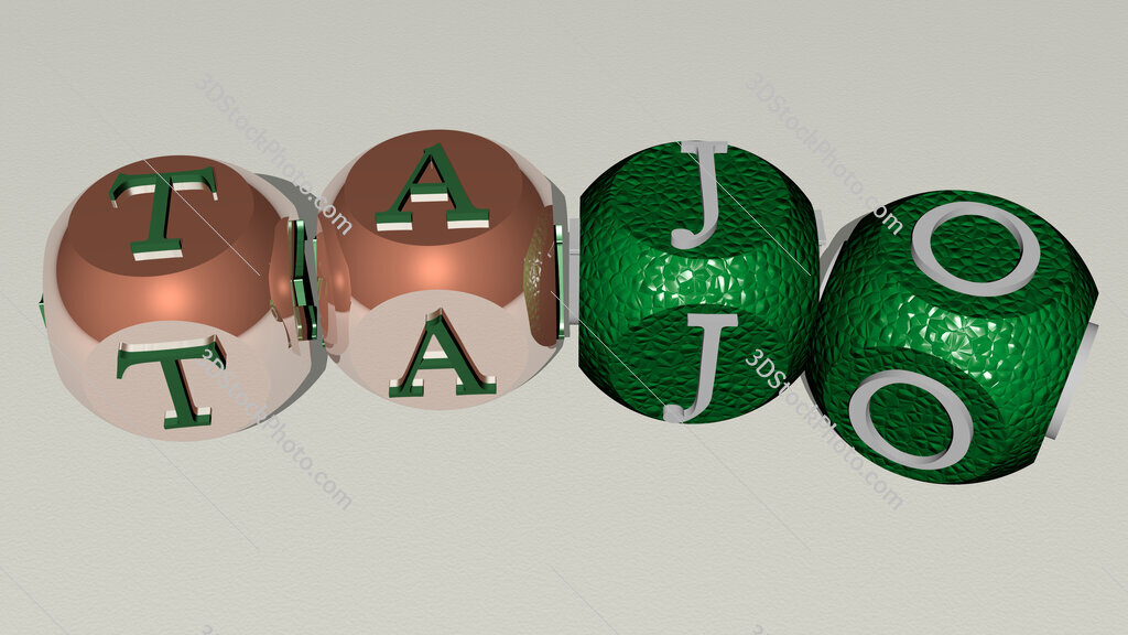 Tajo curved text of cubic dice letters