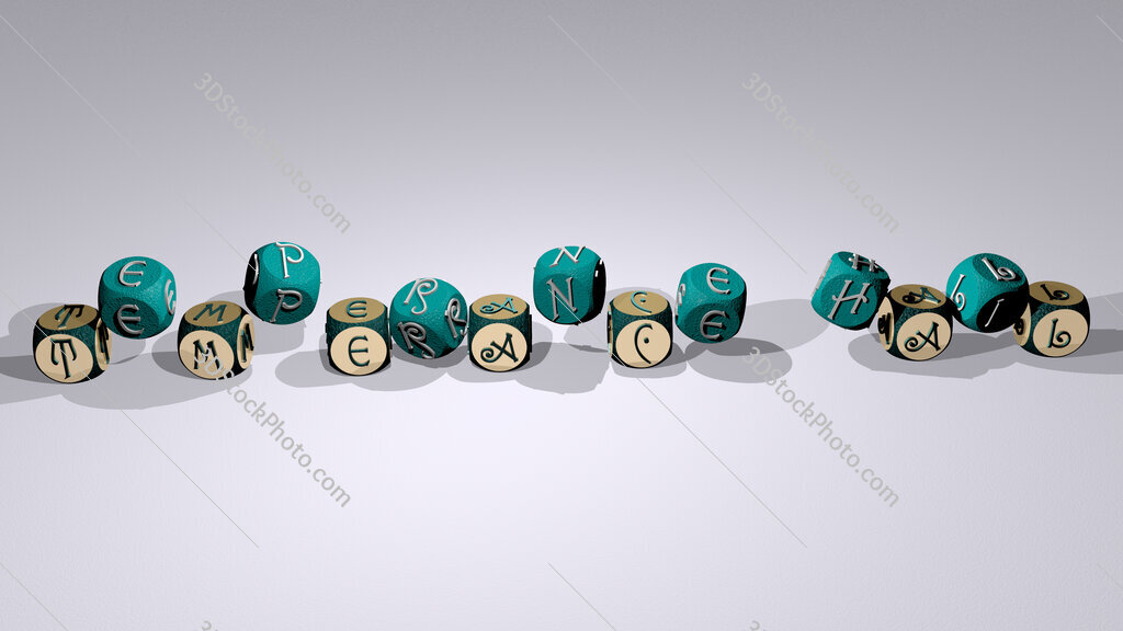 Temperance Hall text by dancing dice letters