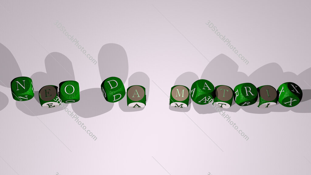 Neo Da Matrix text by dancing dice letters