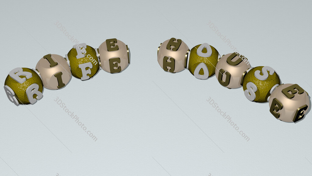 Rife House curved text of cubic dice letters