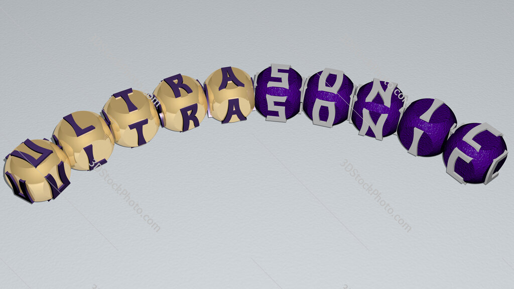 Ultrasonic curved text of cubic dice letters