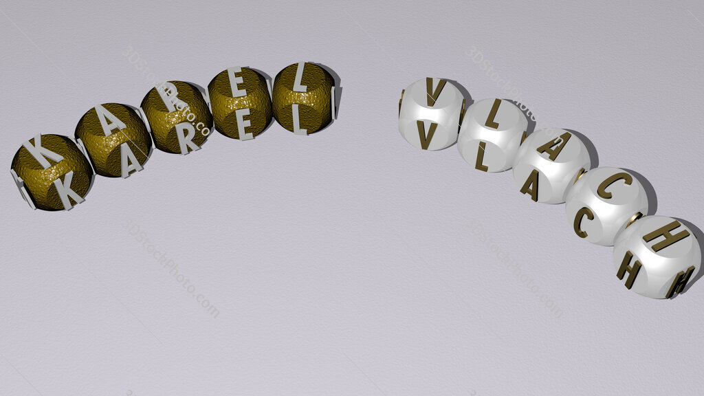 Karel Vlach curved text of cubic dice letters