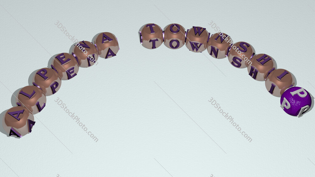 Alpena Township curved text of cubic dice letters