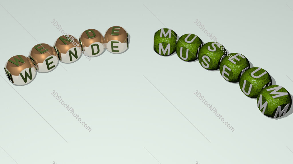 Wende Museum curved text of cubic dice letters