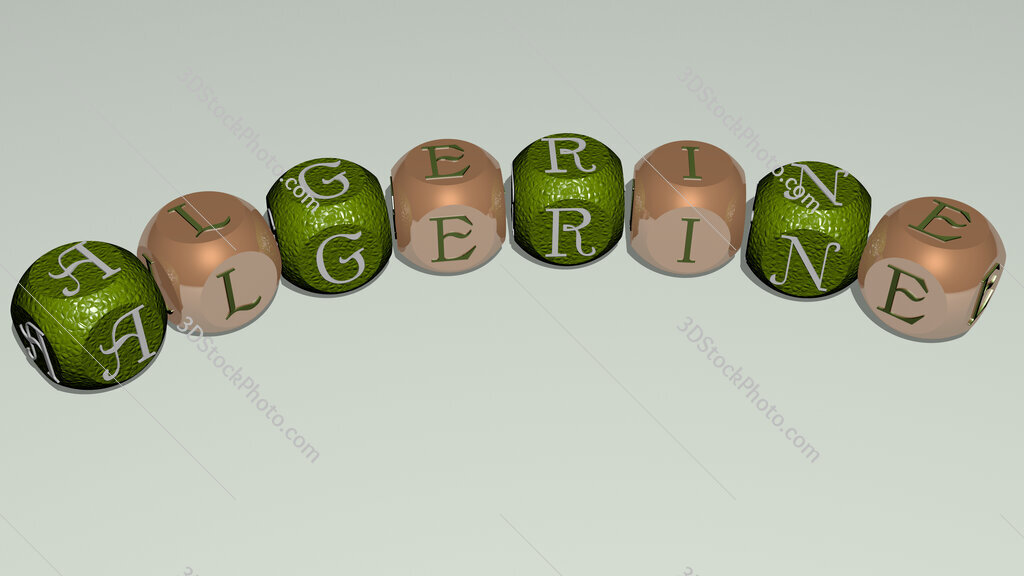 Algerine curved text of cubic dice letters