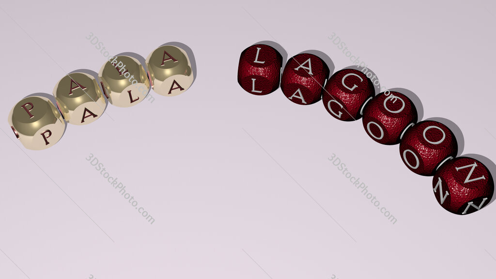 Pala Lagoon curved text of cubic dice letters