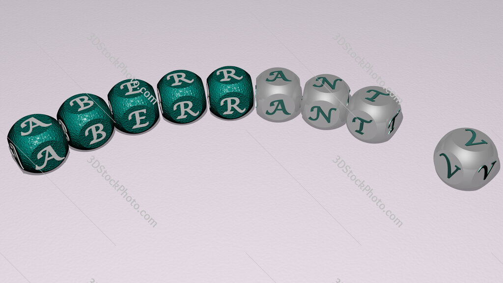 Aberrant V curved text of cubic dice letters