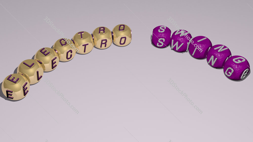 electro swing curved text of cubic dice letters