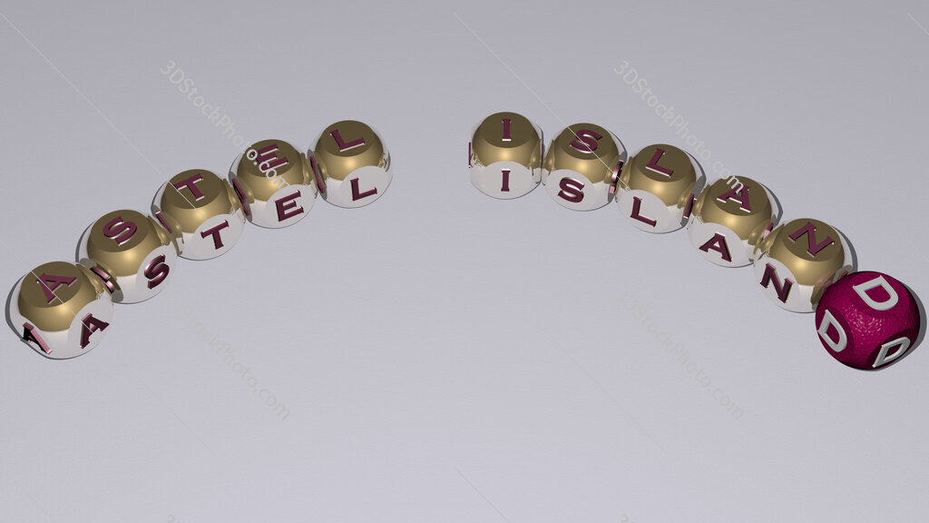 Astel Island curved text of cubic dice letters