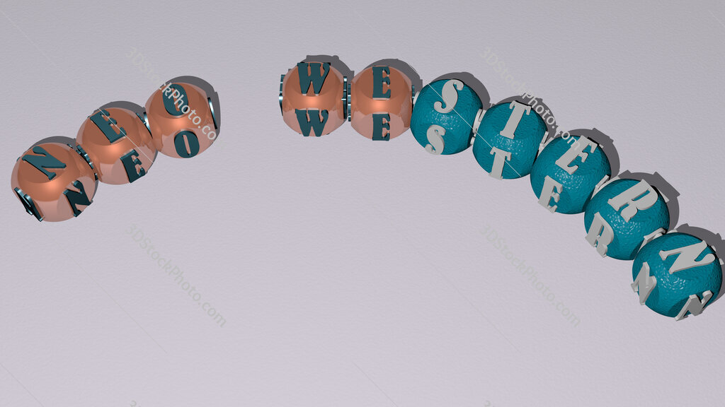Neo Western curved text of cubic dice letters