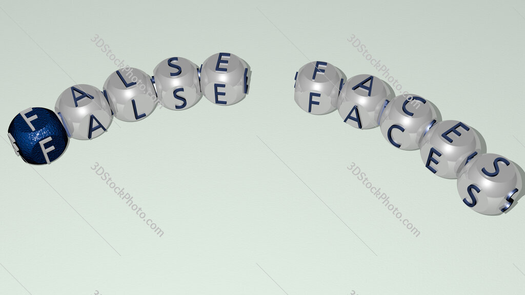 False Faces curved text of cubic dice letters