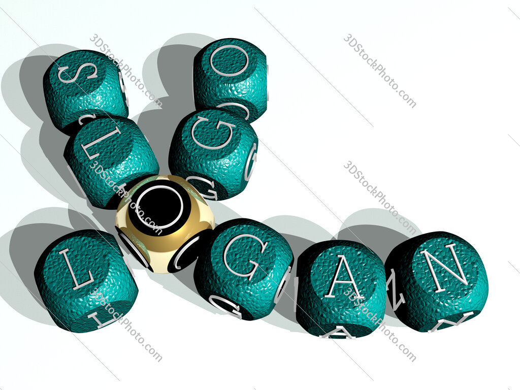 logo slogan curved crossword of cubic dice letters