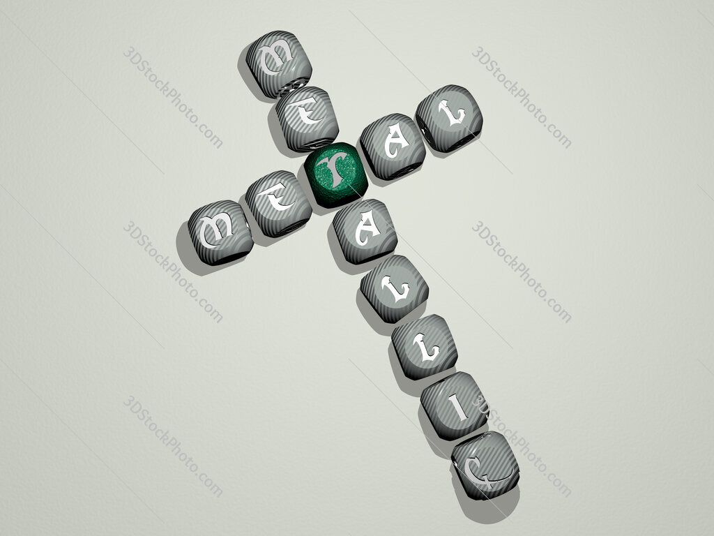 metal metallic crossword of dice letters in color