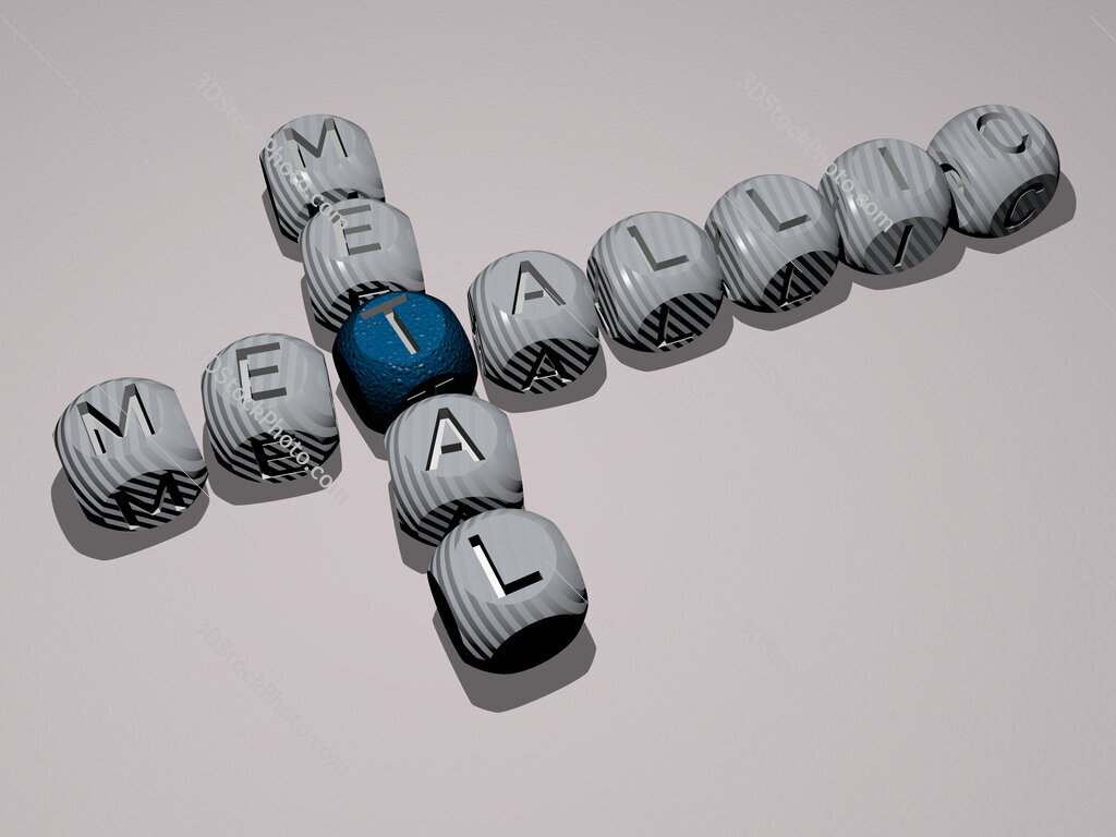 metallic metal crossword of dice letters in color
