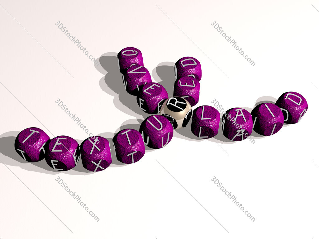 textured overlaid curved crossword of cubic dice letters