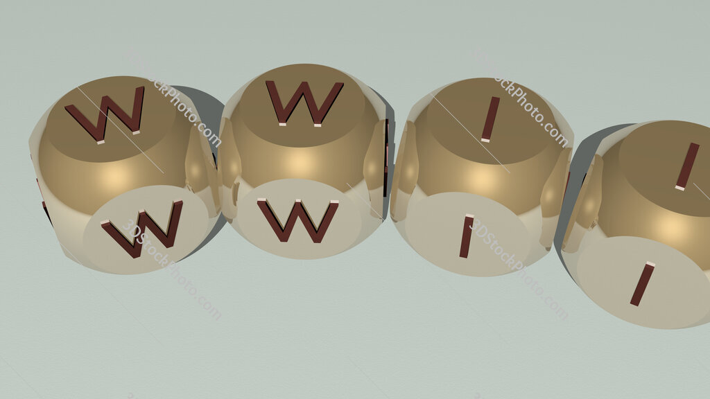 WWII curved text of cubic dice letters