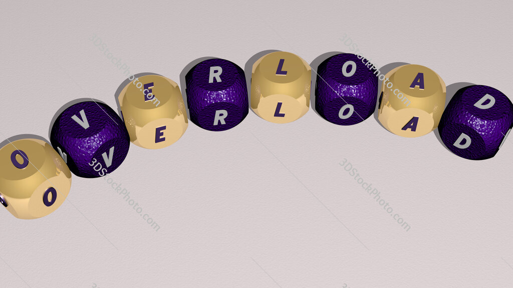 overload curved text of cubic dice letters